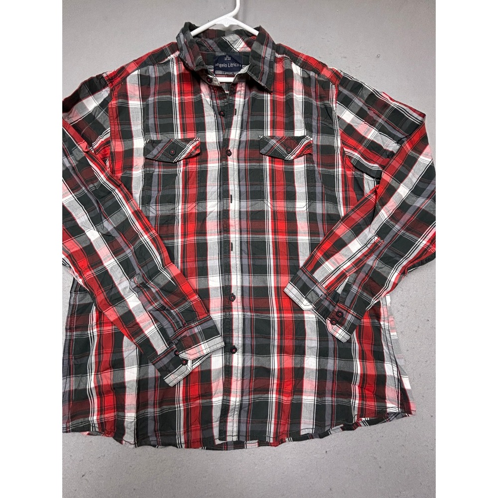 Angelo Litrico Button Down Shirt Cotton Red Black Plaid XL Mens